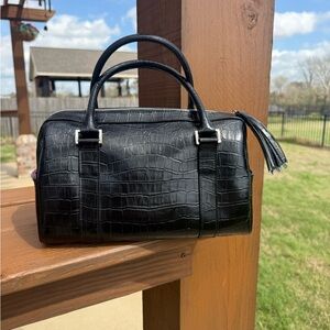 EUC Isaac Mizrahi Black Croc-Embossed Genuine Leather Handbag with Tassel